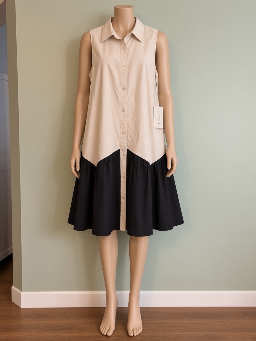 Joie Dress XL NWT Colorblock Drop Waist Cotton Poplin Quiet Luxury Sleeveless